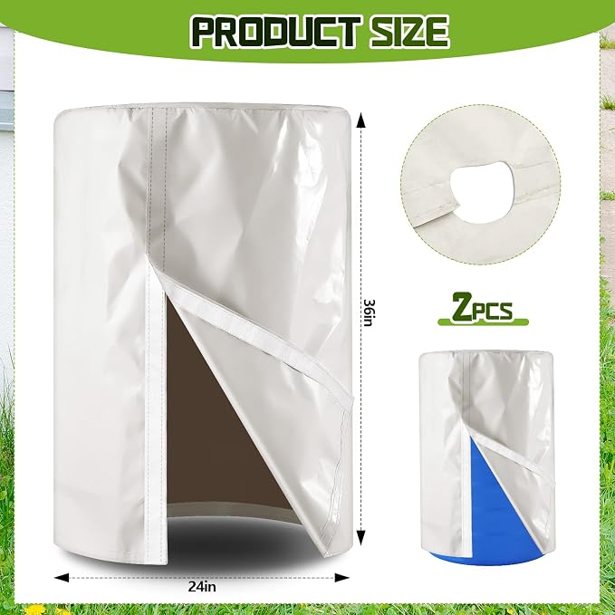 2 Piece 55 Gallon Drum Cover 24 x 36 Inch 55 Gallon Water Barrel Covers Outdoor Waterproof Rain Snow Water Storage Bucket Lid Protective Hook/loop Closure Anti Dust
