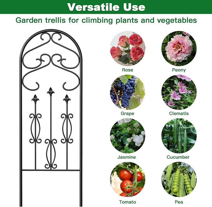 AMAGABELI GARDEN & HOME 4 Pack Large Garden Trellis for Climbing Plants Outdoor 60” x 18” Iron Plant Trellis for Potted Plant Support Tall Wall Metal Trellis Rose Vine Cucumber Bronze