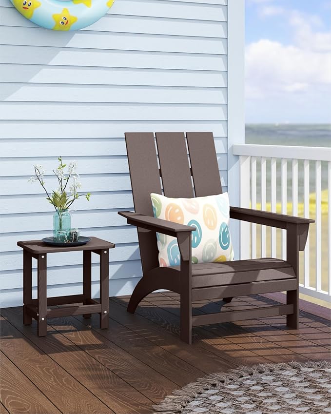 Weatherproof Outdoor Side Table, HDPE Small Outdoor Table for Adirondack, 16.6-Inch Patio Square End Tables for Garden, Backyard, Porch, Deck, Balcony, Poolside (Coffee)