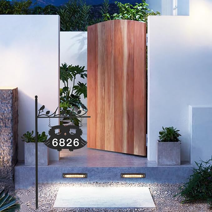 Metal Address Sign for Houses, House Numbers for Outside, Double-Sided Reflective Home Address Sign For Yard, Mailbox Decor Numbers, Address Plaques for High Visibility with 44in Pole