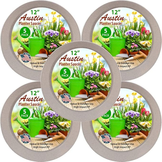 8 inch (6.3" Base) Case of 5 Plant Saucers | Polypropylene, Heavy Duty Indoor/Outdoor, Drip Pan & Tray, Collects Excess Water, Made in USA