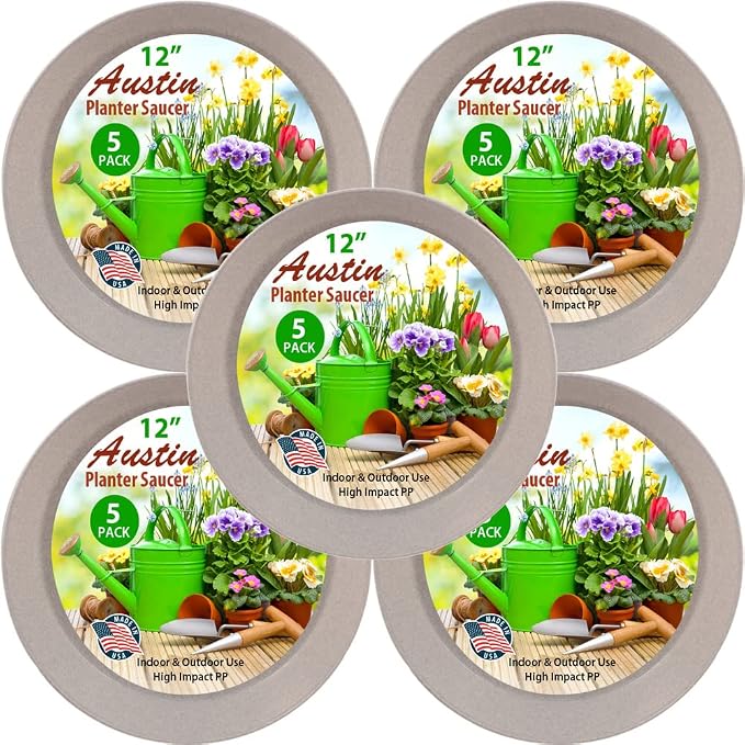 10 inch (8.3" Base) Case of 5 Plant Saucers -White Granite Colored Polypropylene,Heavy Duty Indoor/Outdoor Pan,Collects Flower Pot Drainage and Excess Water, Made in USA | Polypropylene, Heavy Duty Indoor/Outdoor, Drip Pan & Tray, Collects Excess Water...