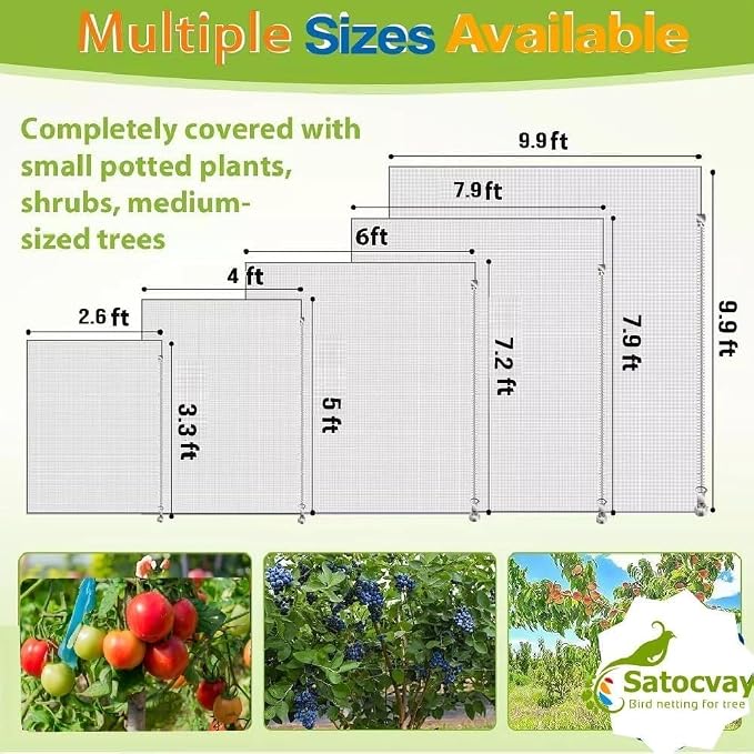 2Pack 16x16Ft Extra Large Fruit Tree Netting with Drawstring & Zipper - Reusable Plant Protection Bag, Heavy Duty PE Mesh Cover for Blueberry Bushes - Blocks Birds/Deer/Squirrels