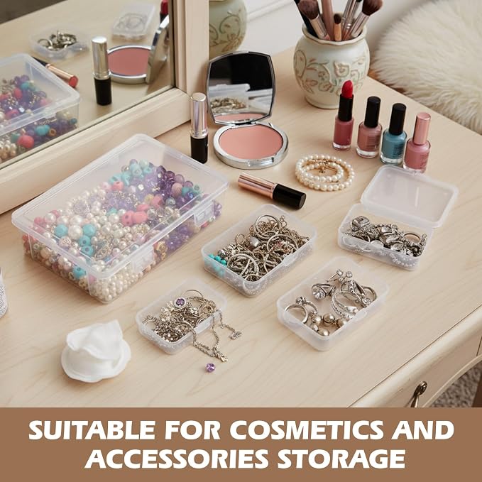 SATINIOR 24 Packs Small Clear Plastic Beads Storage Containers Box with Hinged Lid for Storage of Small Items, Crafts, Jewelry, Hardware(Multiple Sizes)