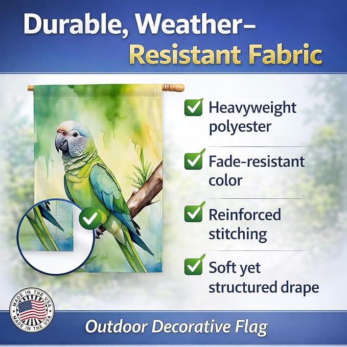 Caroline's Treasures Monk Parakeet House Flag Large Porch Sleeve Pole Decorative Outside Yard Banner Artwork Wall Hanging, Polyester, House Size, Multicolor