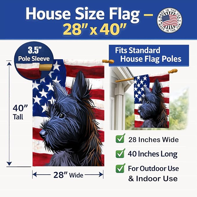Caroline's Treasures CK6709CHF Skye Terrier Dog American Flag House Flag Large Porch Sleeve Pole Decorative Outside Yard Banner Artwork Wall Hanging, Polyester, House Size, Multicolor