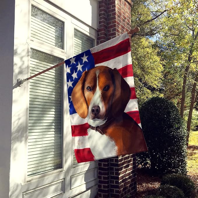 Caroline's Treasures CK6399CHF American Foxhound Dog American Flag House Flag Large Porch Sleeve Pole Decorative Outside Yard Banner Artwork Wall Hanging, Polyester, House Size, Multicolor
