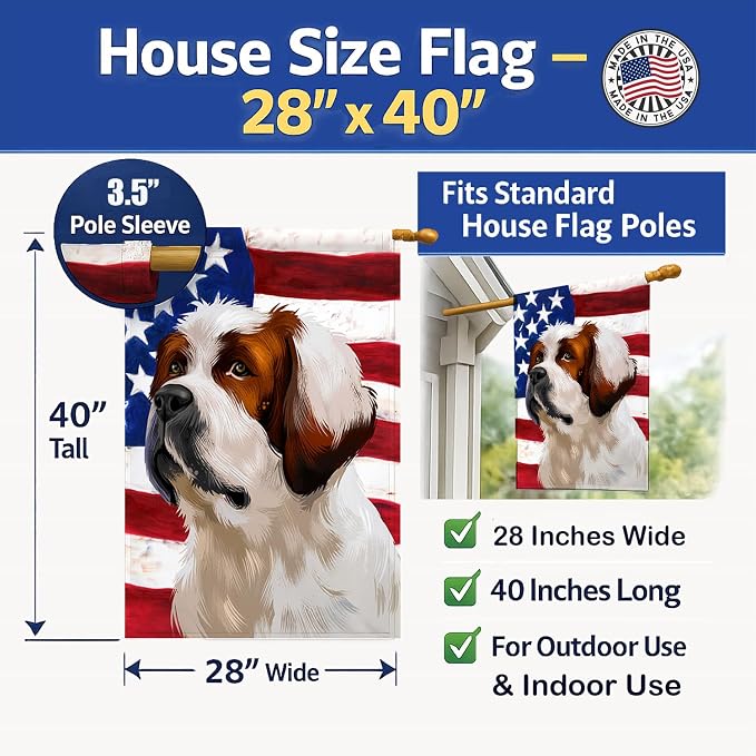 Caroline's Treasures CK6393CHF Alpine Mastiff American Flag House Flag Large Porch Sleeve Pole Decorative Outside Yard Banner Artwork Wall Hanging, Polyester, House Size, Multicolor