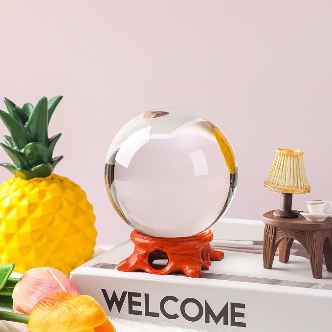 Clear Crystal Ball with Stand 100mm/3.9 inch for Fortune Teller Accessories,Decorative Ball,Magic,lensball Photography,Feng Shui,Witchcraft Decor,Scrying,Large Quartz Crystal Orb Prop Glass Sphere