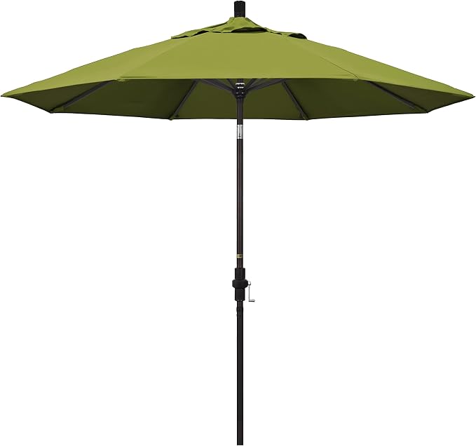 California Umbrella 9' Round Aluminum Patio Umbrella, Crank Lift, Collar Tilt, Bronze Pole, Kiwi Olefin
