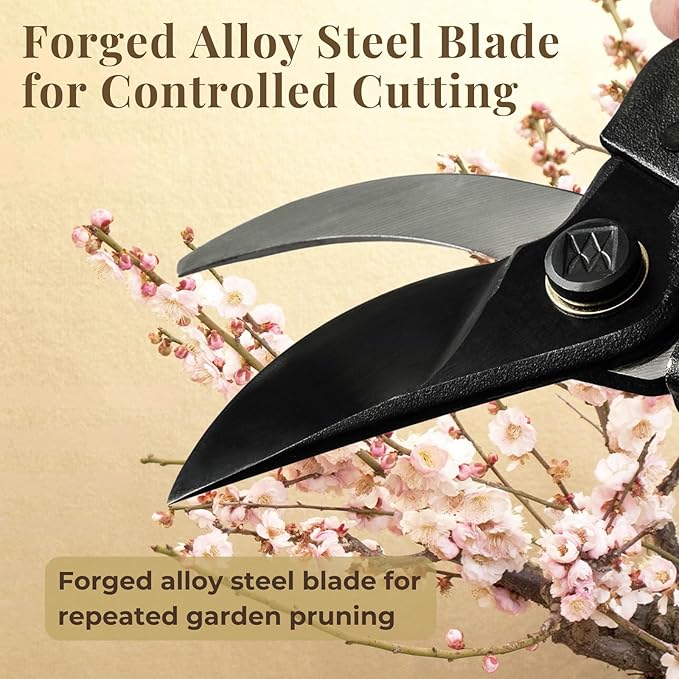 Wablade Japanese Pruning Shears Made in Japan, 7.9 Inch Bypass Hand Pruner for Live Branches up to 0.59 Inch, Forged Alloy Steel Blade Garden Shears for Clean, Controlled Cutting (Cusion-Spring Model)