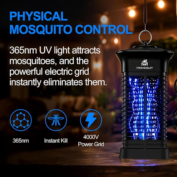 Homesuit Bug Zapper 15W for Outdoor and Indoor, High Powered 4000V Electric Mosquito Zappers, Mosquito Killer, Electronic Mosquitoes Light Bulb Lamp for Home Backyard Patio
