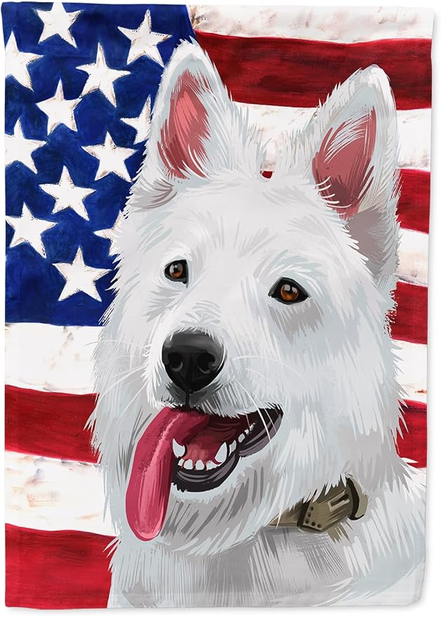Caroline's Treasures CK6431CHF Berger Blanc Suisse American Flag House Flag Large Porch Sleeve Pole Decorative Outside Yard Banner Artwork Wall Hanging, Polyester, House Size, Multicolor