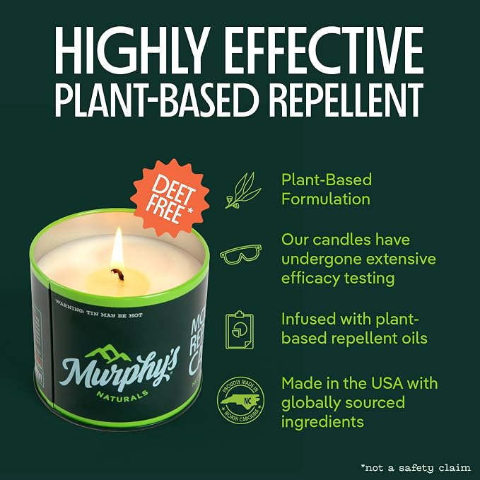 Murphy's Naturals Citronella Mosquito Repellent Candles, 3.5 oz (Pack of 3) | Soy & beeswax blend with rosemary, peppermint, citronella & lemongrass oils; 3.5 oz candles, 14-hr burn for patio & outdoors