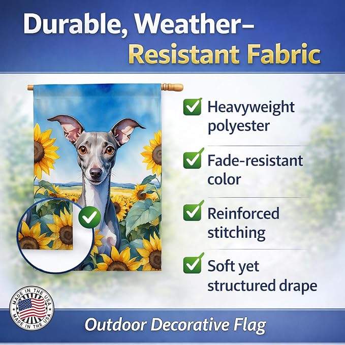 Caroline's Treasures DAC6101CHF Italian Greyhound in Sunflowers House Flag Large Porch Sleeve Pole Decorative Outside Yard Banner Artwork Wall Hanging, Polyester, House Size, Multicolor