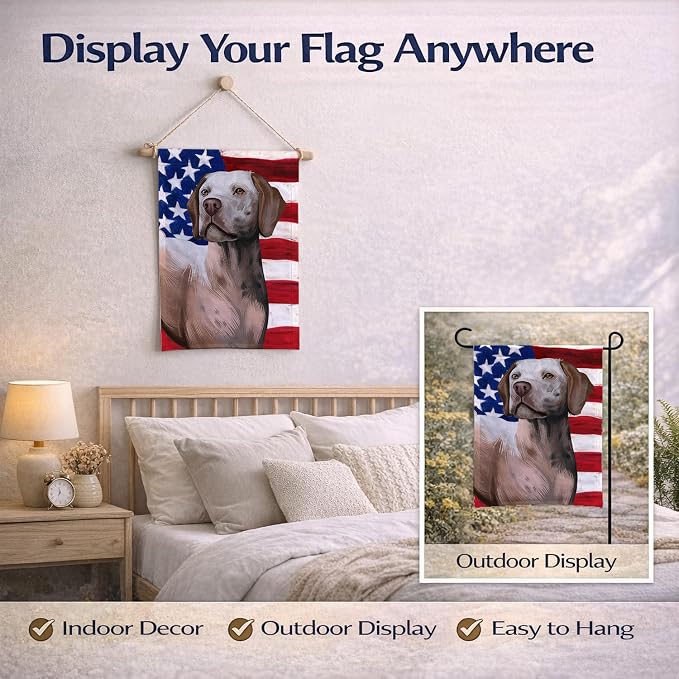 Caroline's Treasures CK6458GF Braque du Bourbonnais American Flag Garden Flag Mailbox Flag Decorative Yard Flag Banner Outside Patio Artwork Yard Flower Beds, Garden Size, Multicolor
