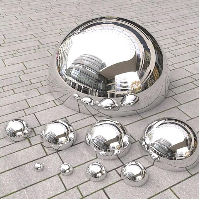 30 cm/12 inch Diameter Half Gazing Globe Mirror Ball,Silver 304 Stainless Steel Hollow Polished Reflective Smooth Garden Sphere,Colorful and Shiny Addition to Any Garden or Home