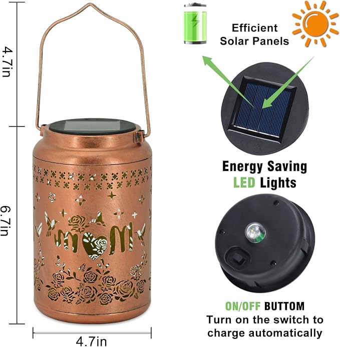 Mother Day Gifts for Mom - Hummingbird Solar Lanterns Outdoor Waterproof, Birthday Gifts for Women, Hanging Solar Lantern for Yard, Garden Decor