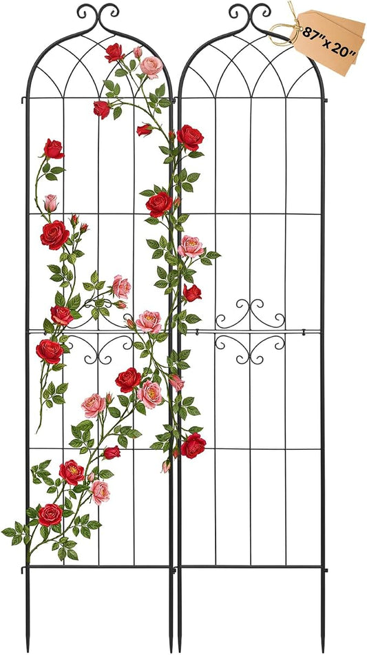 VEVOR Garden Trellis, 87 x 20 inch Rose Trellis, 2 Packs Garden Flower Rose Trellises with Powder-Coated Finish & Convenient Locking Design, Plant Support Trellises for Flowers, Vegetables, Roses