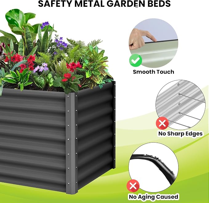 GarveeHome 6 * 3 * 2FT Raised Garden Bed Kit, Galvanized Raised Garden Beds Outdoor for Gardening, Above Planter Boxes, Large Garden Bed for Vegetables, Fruits, Dark Grey, 2 Pcs