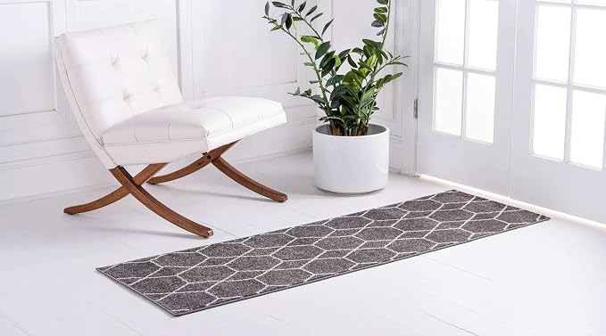 Unique Loom Trellis Frieze Collection Area Rug - Geometric (2' x 6' 1" Runner Dark Gray/Ivory)