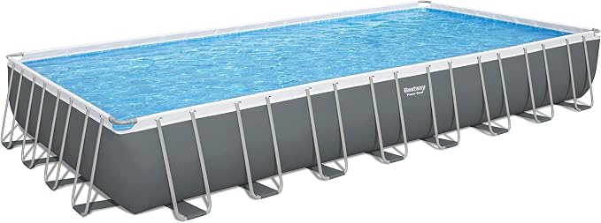 Bestway Power Steel Frame Pool Complete Set Square, with Sand Filter System, Ladder, Floor and Tarpaulin, 955x488x132 cm, Grey