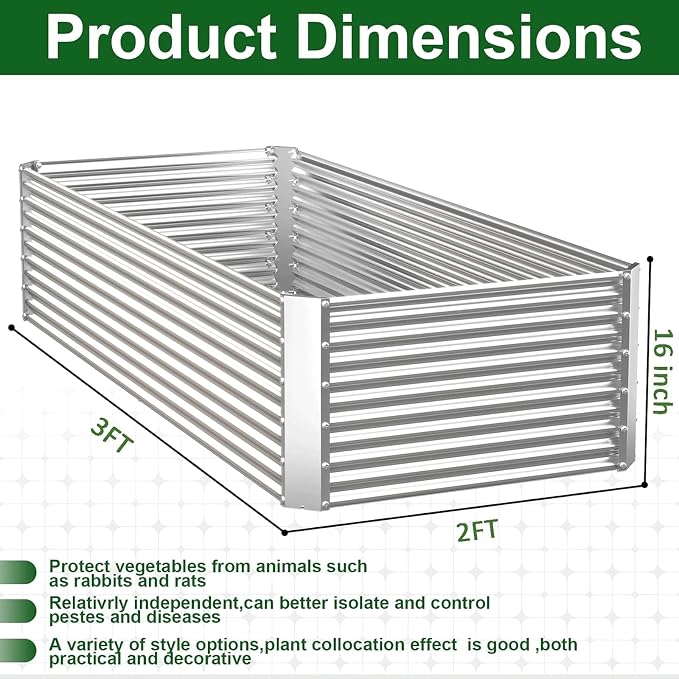 2 Pack Tall Corrugated Galvanized Steel Raised Garden Bed Outdoor, Metal Above Ground Garden Bed for Vegetables and Flowers, Rectangle Raised Beds for Gardening-3x2FT