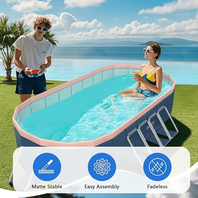 Foldable Pool, Hard Plastic Collapsible Pool, Large Non Inflatable Rectangle Pool Above Ground, Backyard Pool for Adults, Oversized Thickened, Easy Assembly (Round Corner 137 Inch)