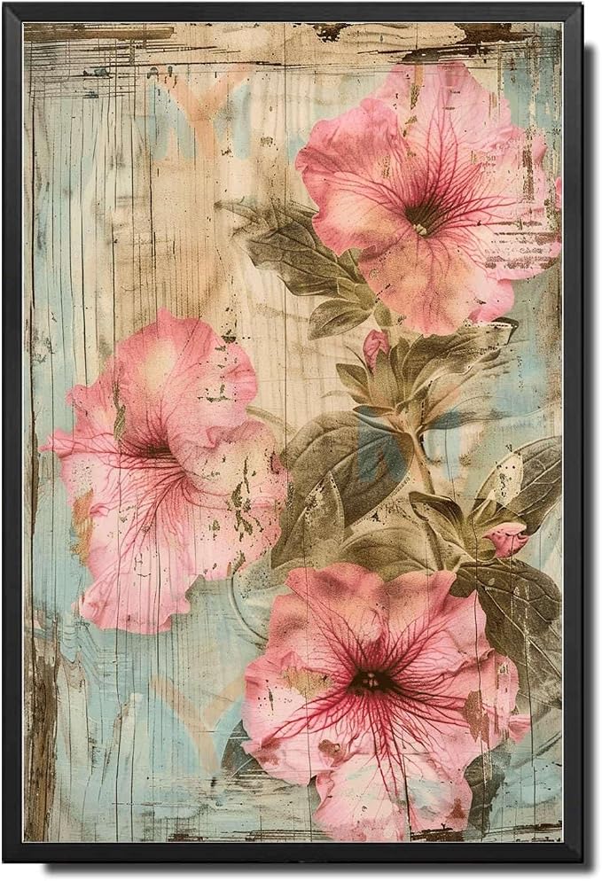 Metal Sign Tin Sign Vintage Wall Art Ruffled Petunias Tin Sign for Vintage Wall Art Rustic Petunia Lovers and Shabby Chic Interiors Bar Signs for Home Decor for Bar 8×12 Inches with Metal Frame