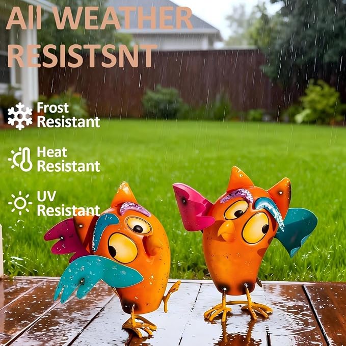 Natelf Bird Garden Decor Outdoor Statues Yard Art Set of 2 | Metal Figurines, Wacky Funny Design, Gifts for Grandma Mom Women