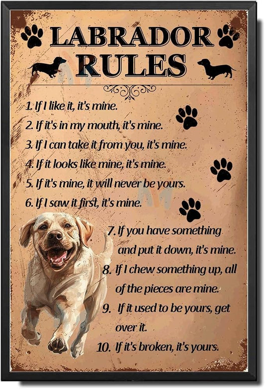 Metal Sign Tin Sign Vintage Wall Art Labrador Rules Metal Garden Signs for Pub 6×8 Inches with Metal Frame