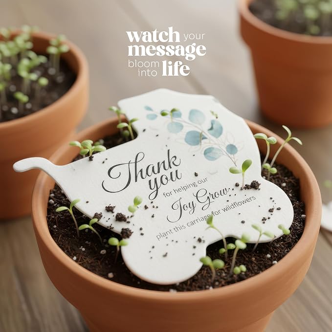 24pcs Green Carriage-Shaped Gift Tags with Wildflower Seeds - Writable Gift Wrap Tags for Baby Showers, Mother's Day Present, Party Favors, DIY Crafts, & Earth Day Decorations