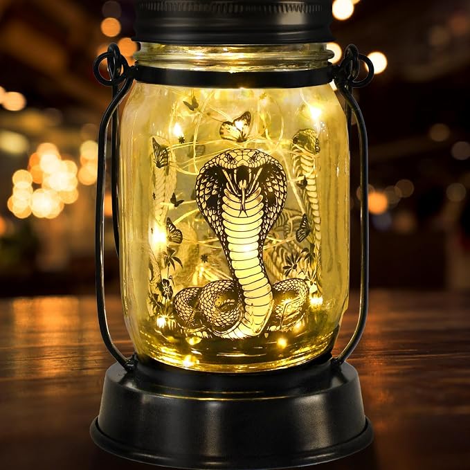 kyoryuger Snake Gifts for Women/Men Snake Solar Lanterns Mom Birthday King Cobra Snakes Animal Lovers Lantern Animal Memorial Lights Solar Garden Decoration for Yard, Patio,Backyard,Porch Torches