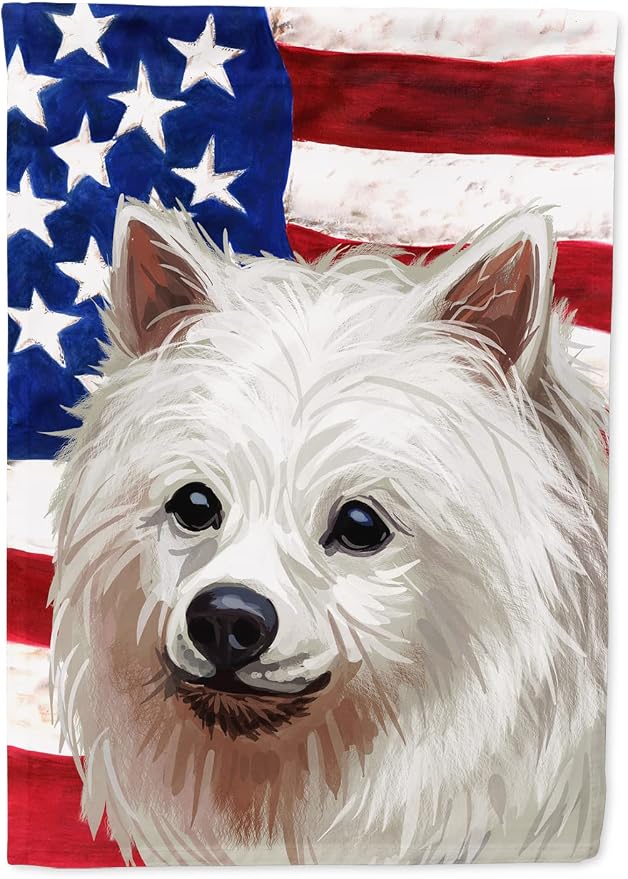 Caroline's Treasures CK6748CHF Volpino Italiano American Flag House Flag Large Porch Sleeve Pole Decorative Outside Yard Banner Artwork Wall Hanging, Polyester, House Size, Multicolor
