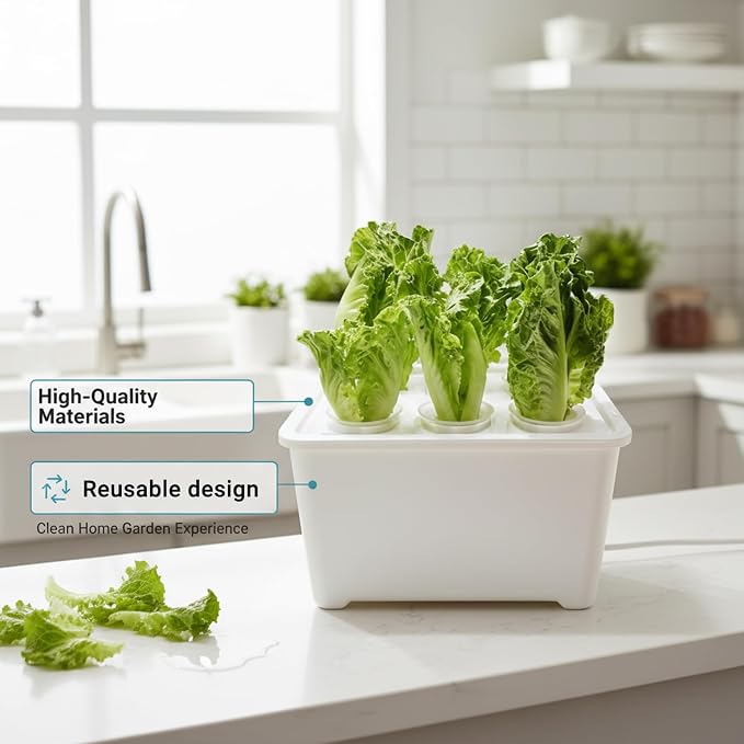 Hydroponics Growing System Kit, 6 Pods Indoor Herb Garden with Pump, Germination System for Vegetables, Lettuce, Basil Growing Plant Propagation (White)