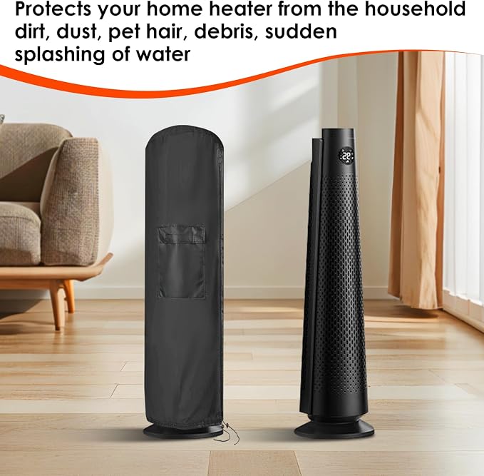 Portable Heater Cover for Dreo, Waterproof Electric Heater Cover for Indoor Outdoor Use - 8"D x 29"H, Black