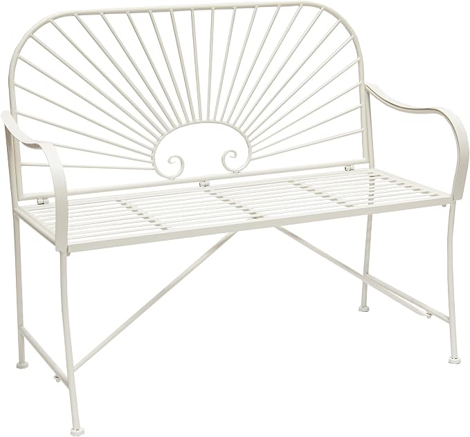 XBrand 44" L Iron Sun-Patterned Seat for Two, Patio & Porch Furniture for Park, Yard, Lawn, Balcony, Backyard – White