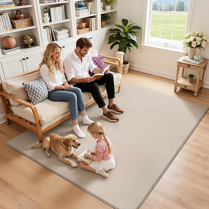 SHACOS Ultra Soft 6x9 Faux Rabbit Fur Rug for Living Room, Non Slip Washable Dense Pile Area Rugs, Fluffy Cozy Indoor Floor Mat Modern Carpet for Bedroom Dining Room Kids Room Dorm, Beige