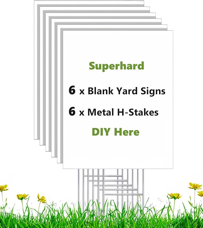 6 Pack 17 x 12 Vertical White Blank Yard Signs with Stakes, Weatherproof Corrugated Plastic Board Sign, Blank Lawn Signs for Outside Rent, Sale, DIY, Party, Event, Advertising, Garden, Guidepost Decorations