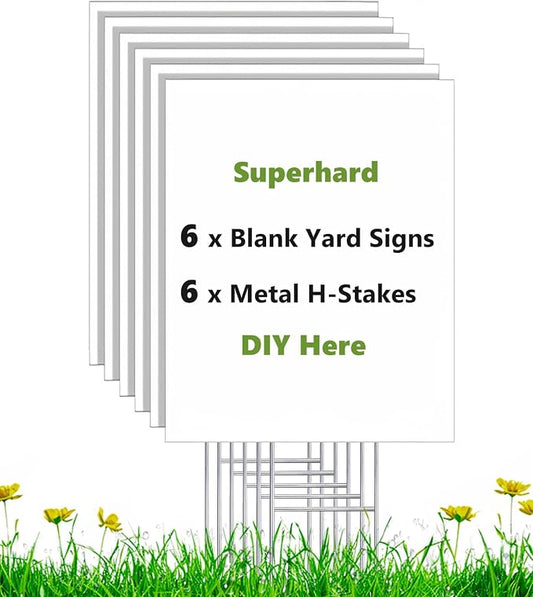 6 Pack 17 x 12 Vertical White Blank Yard Signs with Stakes, Weatherproof Corrugated Plastic Board Sign, Blank Lawn Signs for Outside Rent, Sale, DIY, Party, Event, Advertising, Garden, Guidepost Decorations