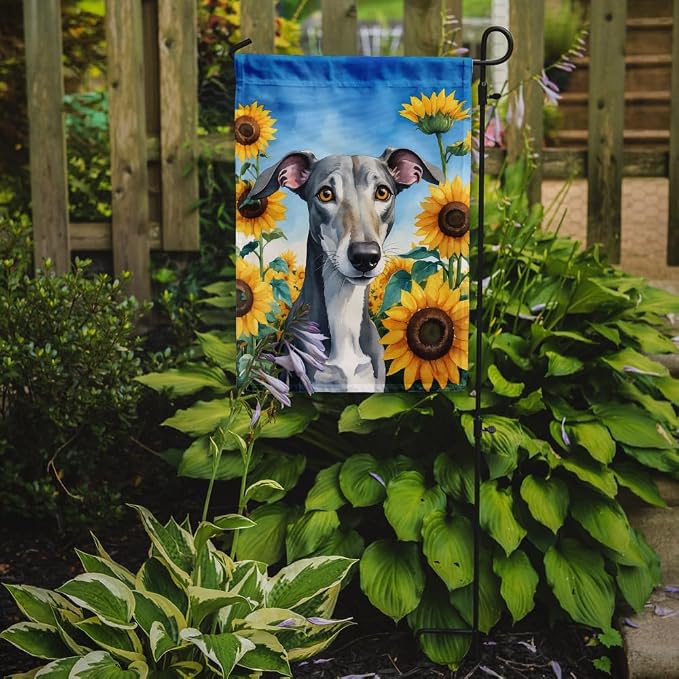 Caroline's Treasures DAC6096GF Greyhound in Sunflowers Garden Flag Mailbox Flag Decorative Yard Flag Banner Outside Patio Artwork Yard Flower Beds, Garden Size, Multicolor