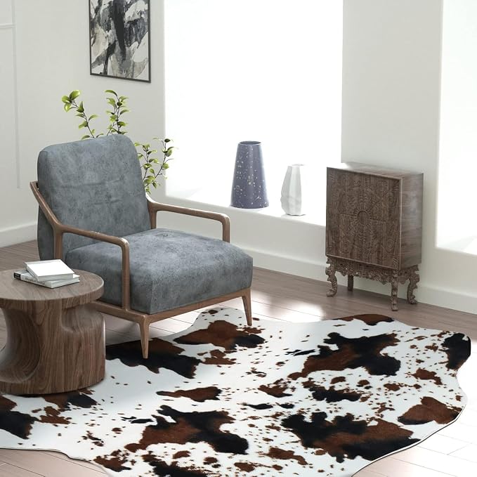 MACEVIA Cow Print Rug Faux Cowhide Rugs Cute Animal Area Carpet Western Decor for Living Room Bedroom with Anti-Slip Rubber Large Size 59" L x 47.2" W(4.9ft x 3.9ft)
