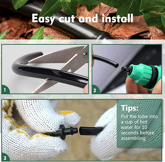 Bonviee 200ft 1/4 inch Drip Irrigation Tubing – Flexible, Durable Garden Watering Hose, Compatible with 1/4" Barbed Tee Fittings, Micro-Emitters & Misters, Easy Install for Home Garden & Raised Beds