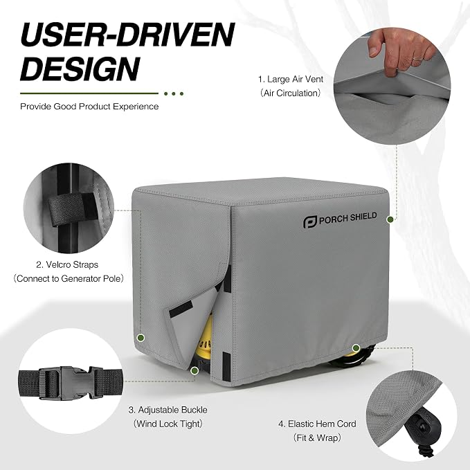 Porch Shield Waterproof Universal Generator Cover 26 x 20 x 20 inch - for Most Generators 3000-5000 Watt, Gray