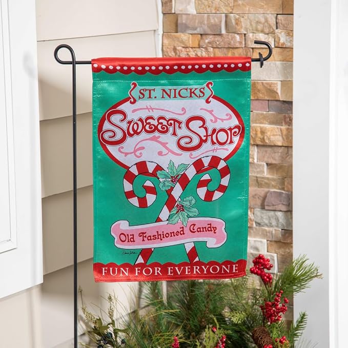 Evergreen Flag Sweet Shop Christmas Lustre Garden Flag 12x 18 Double Sided | Winter Garden Flag for Outside | Weather and Fade Resistant | Outdoor Flag For Yards and Gardens