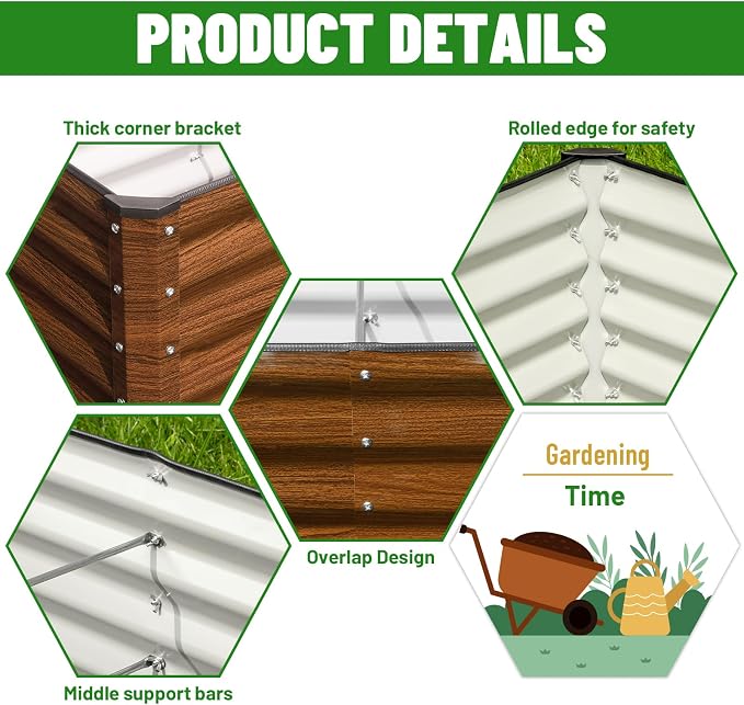SnugNiture 2-Pack 4x2x2FT Galvanized Raised Garden Bed Kit, Metal Planter Box for Planting Plants Vegetables, Brown