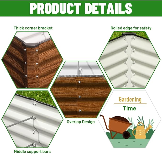 SnugNiture 2-Pack 8x2x2FT Galvanized Raised Garden Bed Kit, Metal Planter Box for Planting Plants Vegetables, Brown
