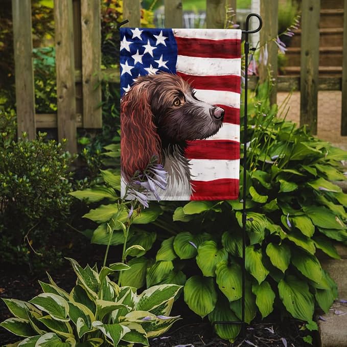 Caroline's Treasures CK6656GF Pont-Audemer Spaniel Dog American Flag Garden Flag Mailbox Flag Decorative Yard Flag Banner Outside Patio Artwork Yard Flower Beds, Garden Size, Multicolor