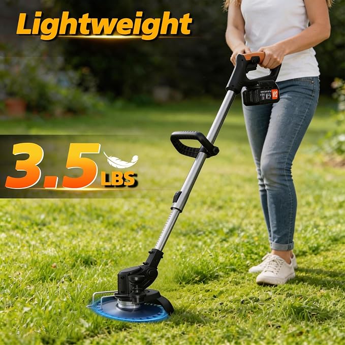 Electric Weed Wacker Cordless, 21V Weed Cordless Eater with 2Pcs 4.0Ah Batteries,3 in 1 Brush Cutter, Lightweight Grass Trimmer/Lawn Edger for Garden Yard