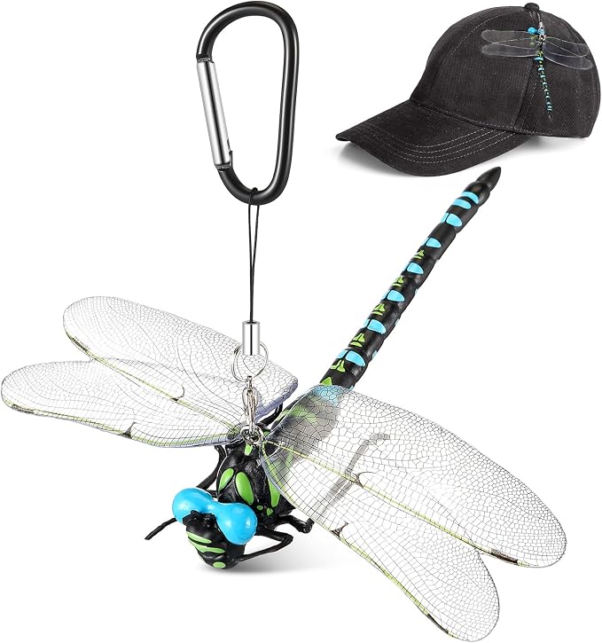 Qualirey Dragonfly Hat Clip Realistic Simulated Dragonfly with Hook Clip Attach to Backpack Hat for Indoor Yard Garden Plant Decor(Blue,1pcs)